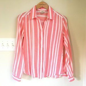 Loft Lightweight Striped Button-Down Shirt, Coral Red/Ivory, Size XS